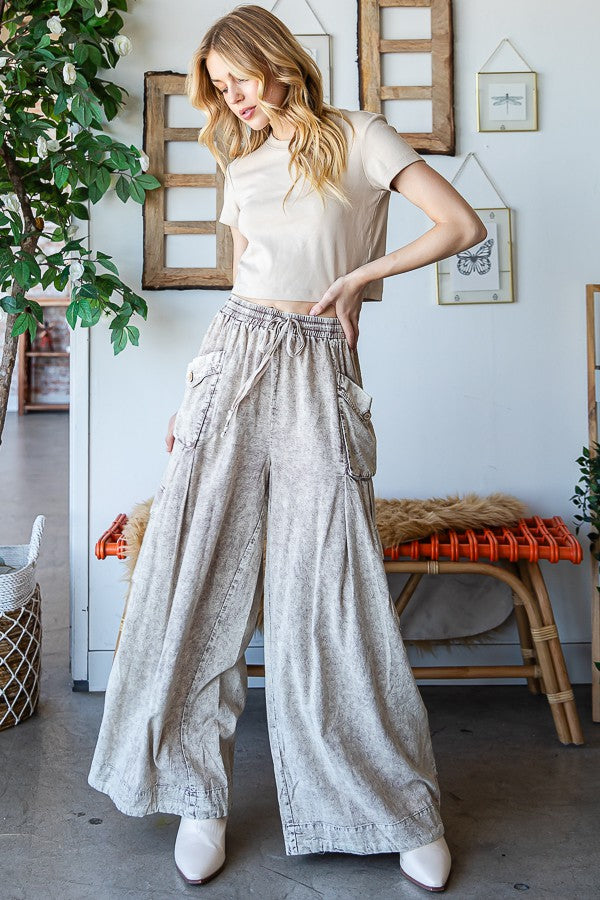Oli & Hali Washed 3d Pocket Slouchy Wide Leg Pants