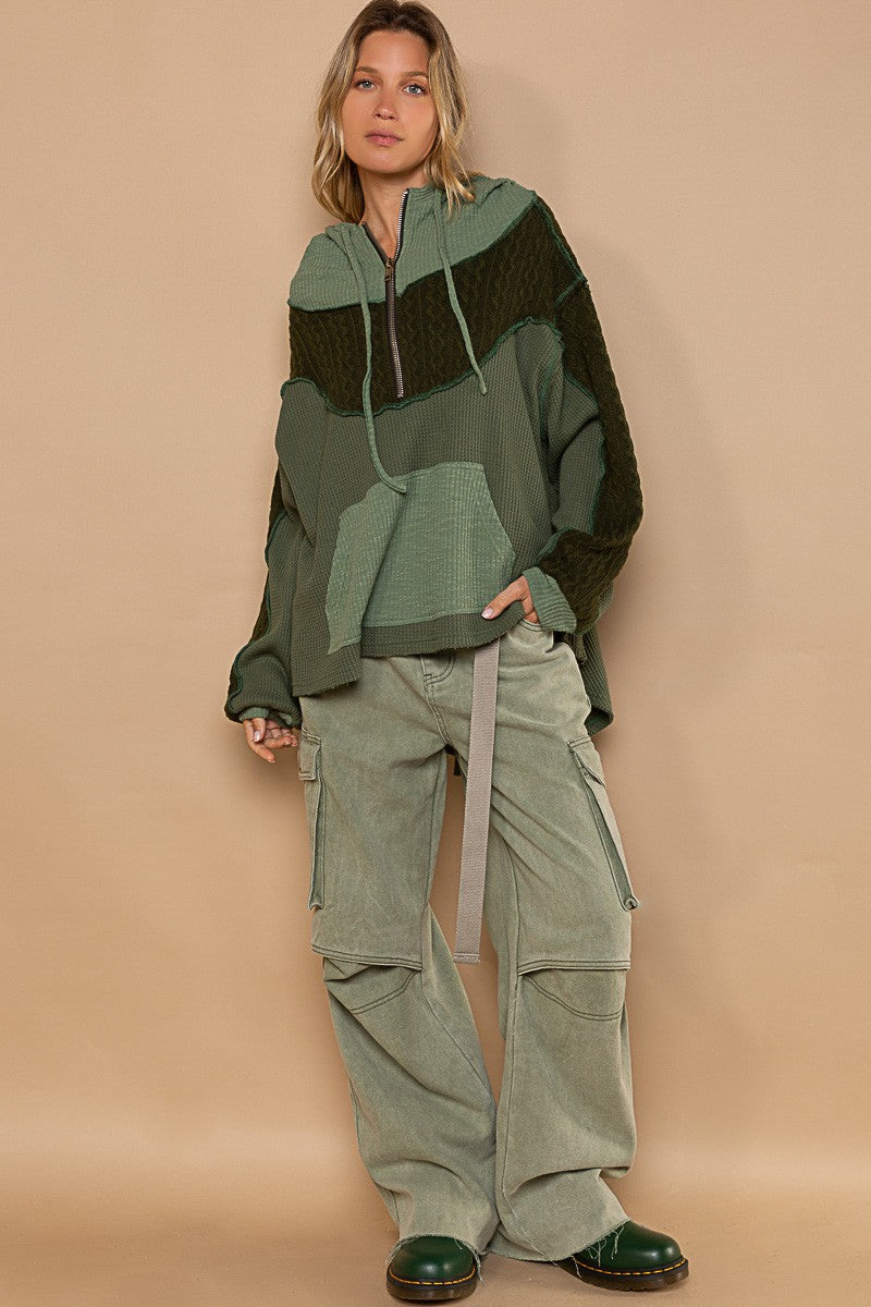 POL Hooded Turtleneck Sweater Panels Sweatshirt Top