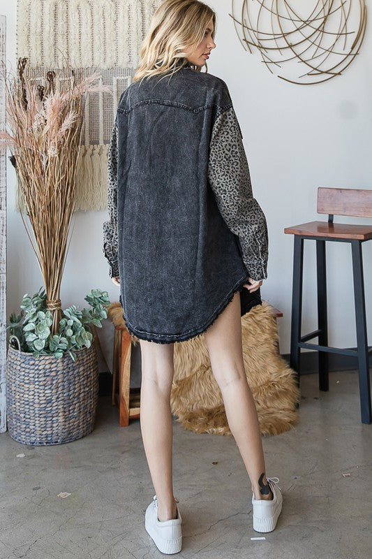 Oli & Hali Leopard Print Washed Denim Cotton Jacket - Roulhac Fashion Boutique