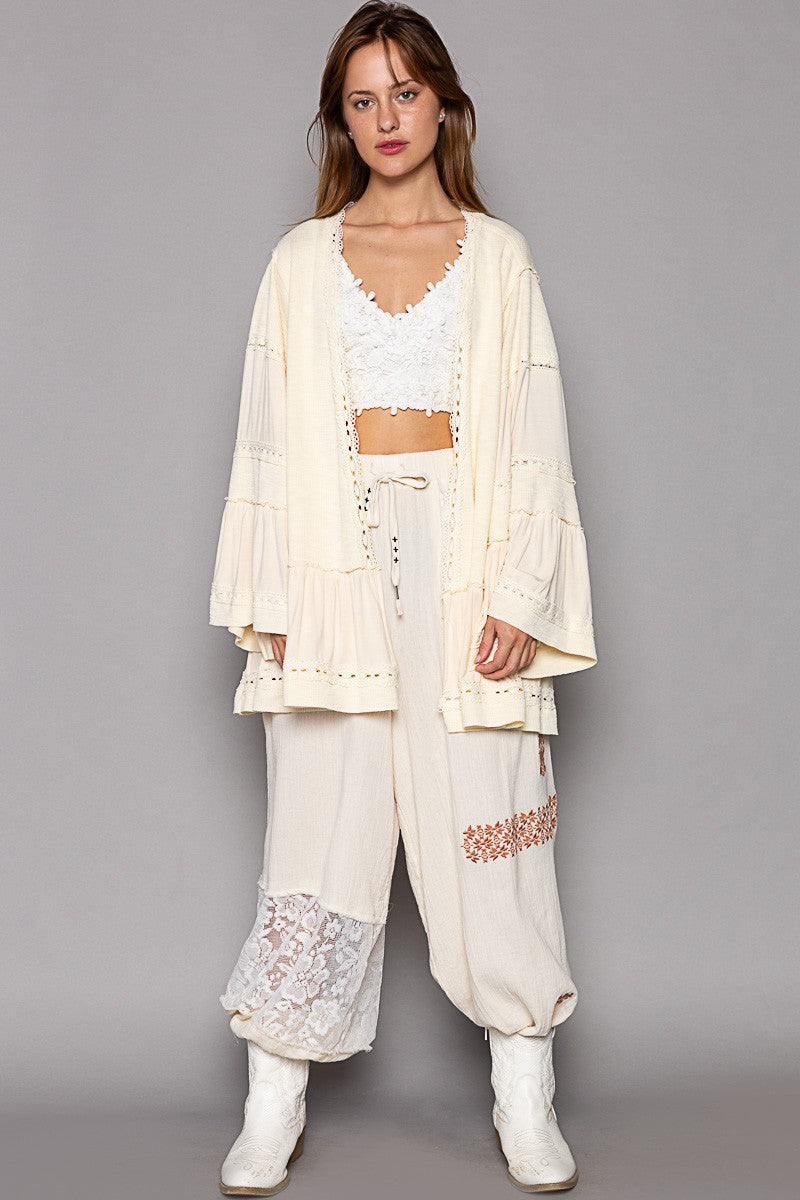 POL Light Weight Bell Sleeve Ribbed Open Cardigan Top