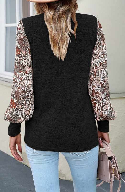 Anna Kaci Leopard Bishop Sleeve Sweater