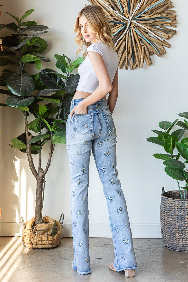 Oli & Hali All Over Embroidery Stretch Denim Pants