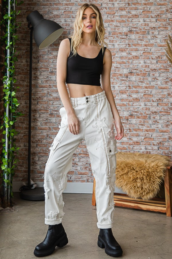Oli & Hali Star Patched Stretch Denim Cargo Pants