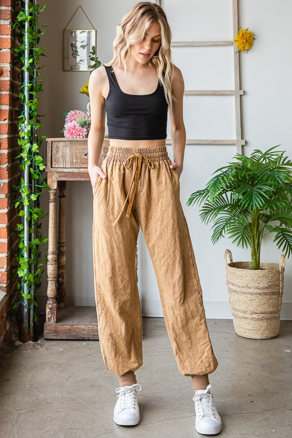 Oli & Hali Washed Pleated Wide Relaxed Fit Pants