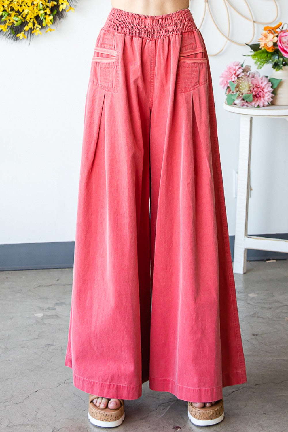 Oli & Hali Washed Pleated Flare Pants