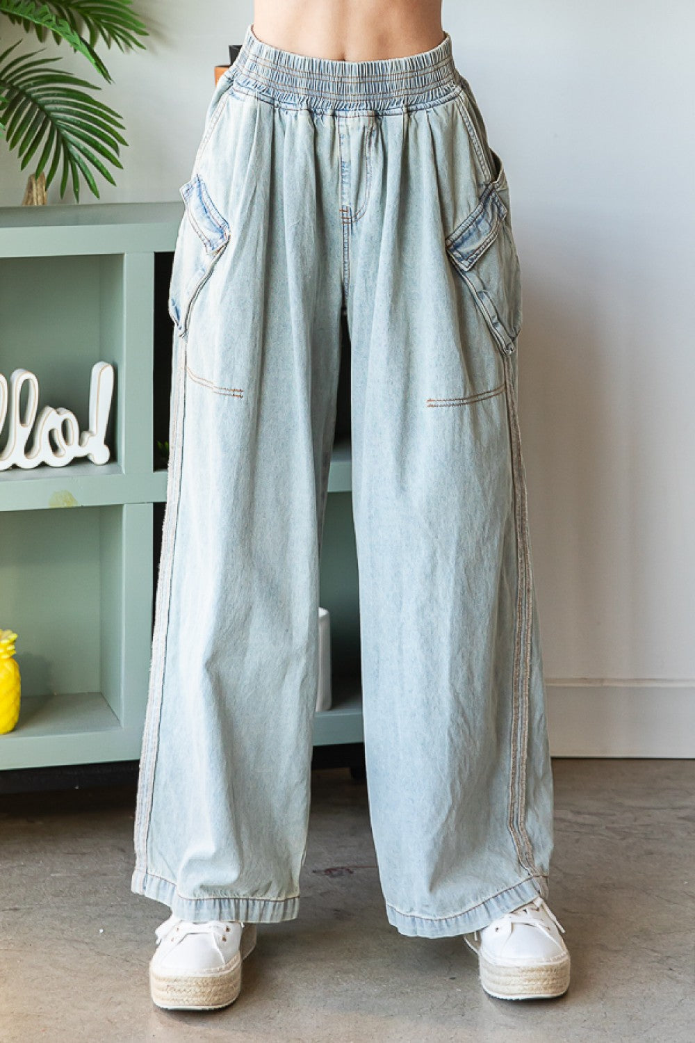Oli & Hali Wide Leg Cargo Light Denim Pants