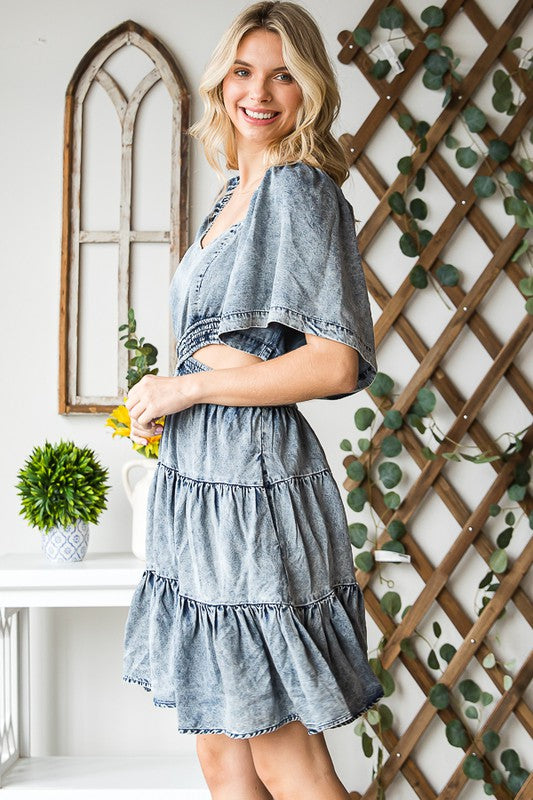 Oli & Hali Boho Washed Cut Out Mini Dress