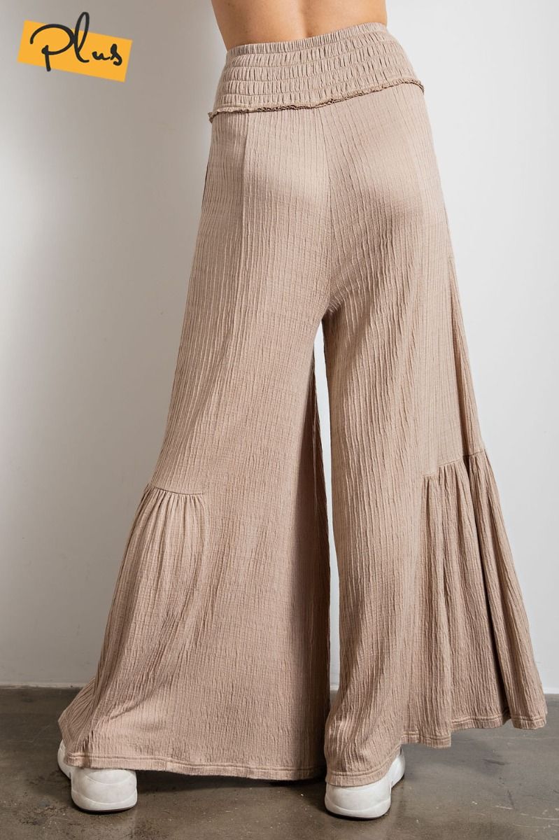 Easel Plus Textured Cotton Wide Legs Maxi Pants