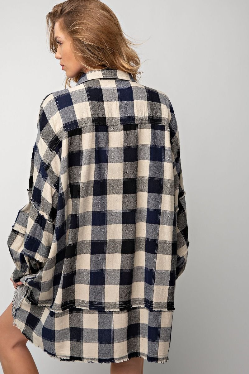Easel Plus Plaid Print Oversized Shirt Dress Tops