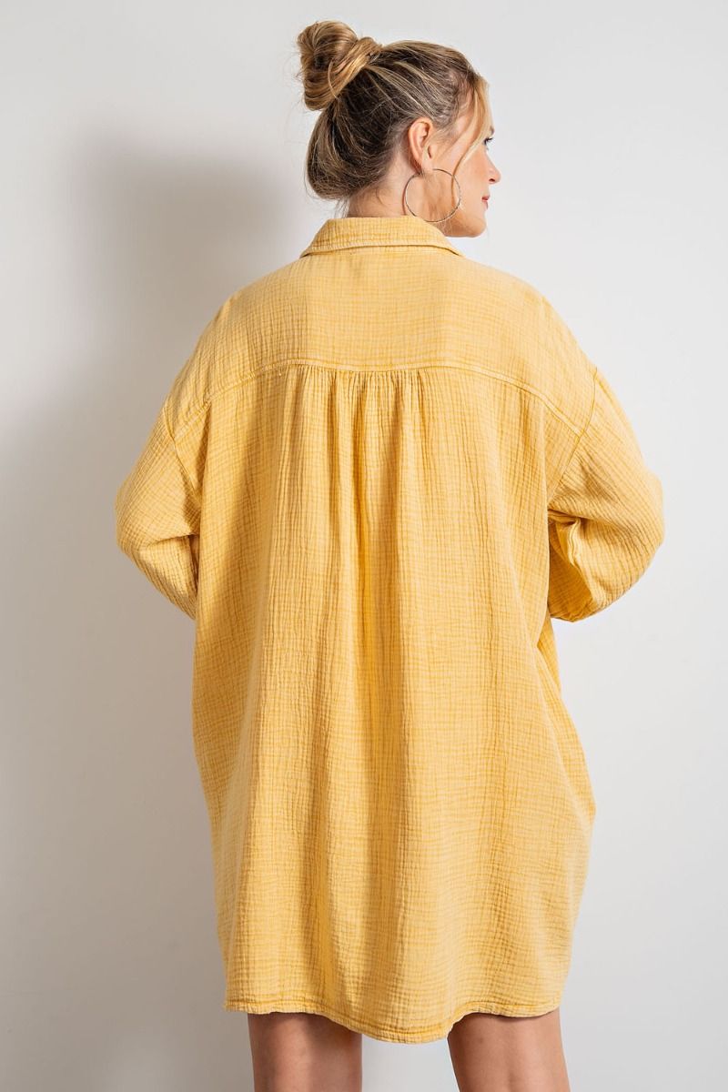 Easel Plus Cotton Gauze Mineral Washed Shirt Dress