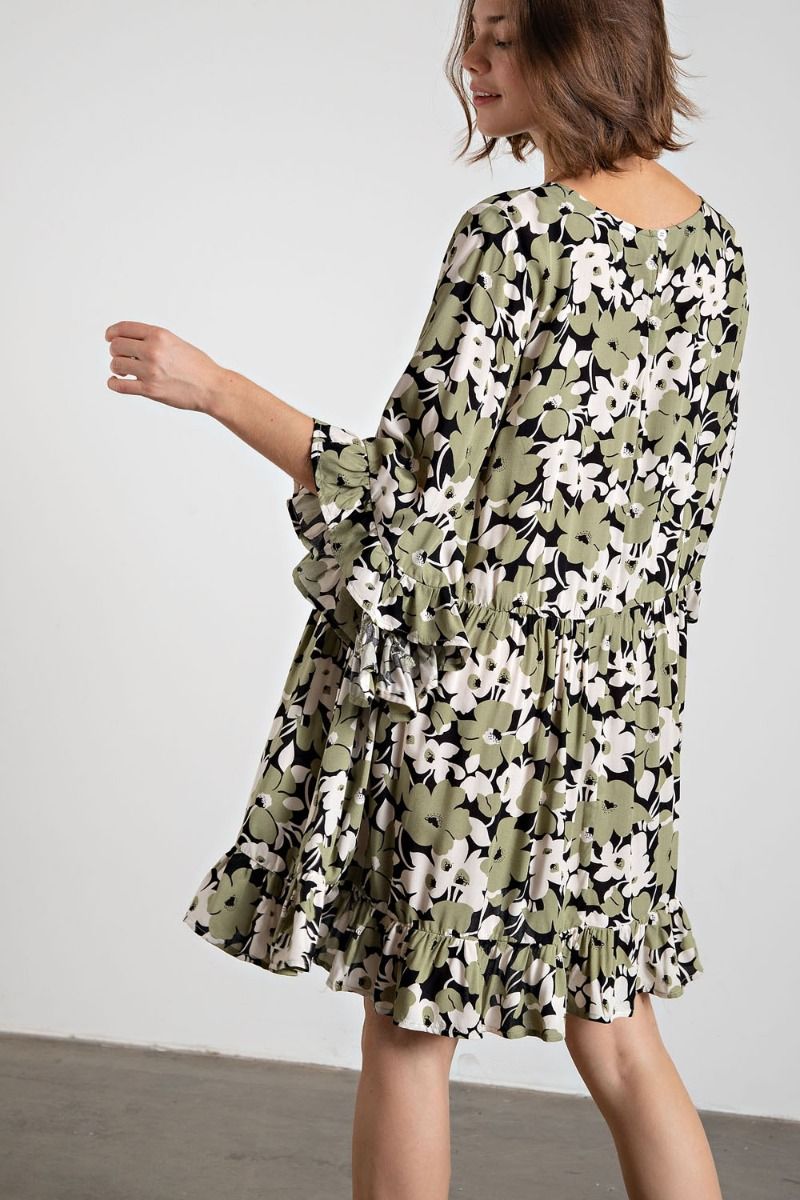 Easel Plus Floral Printed Challis Loose Fit Dress