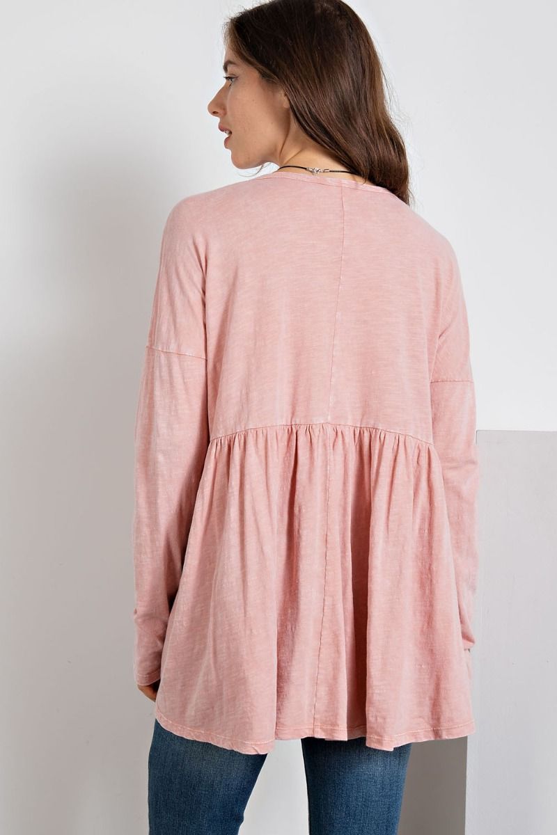 Easel Plus Washed Cotton Rounded Neck Tunic Tops