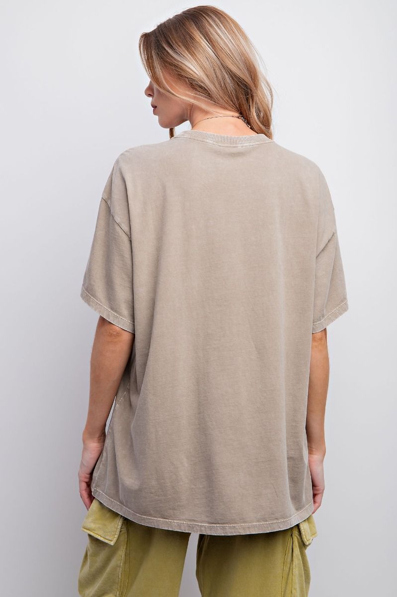 Easel Plus Happy Face Print Washed Cotton Tops