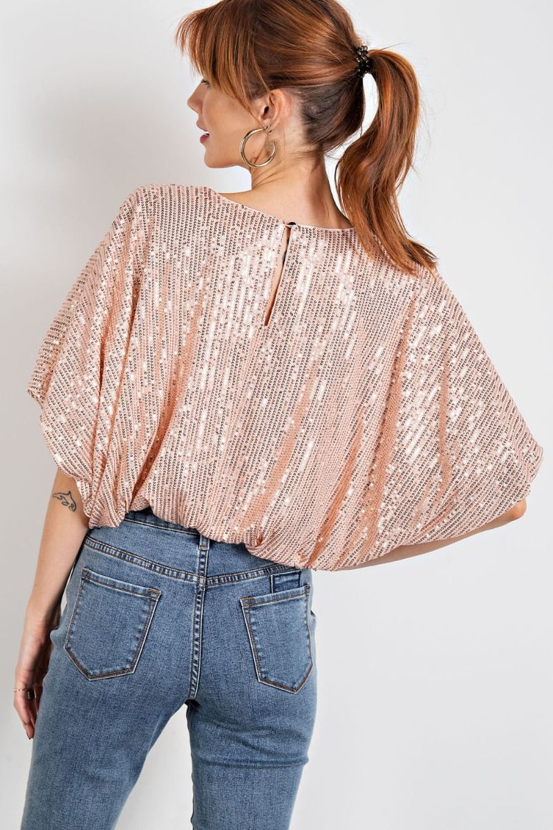 Easel Plus Bubble Hem Dolman Sleeves Sequin Christmas Holiday Tops