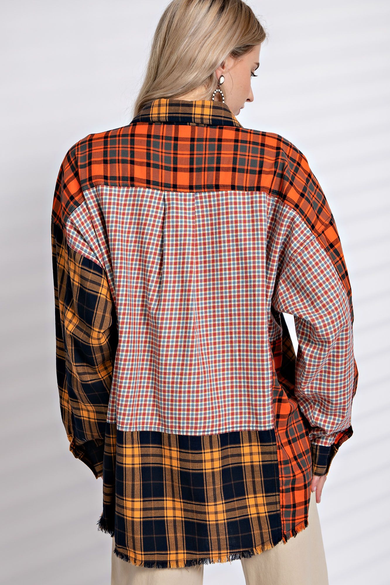 Easel Plus Mix N Match Plaid Print Button Down Shirt Tops