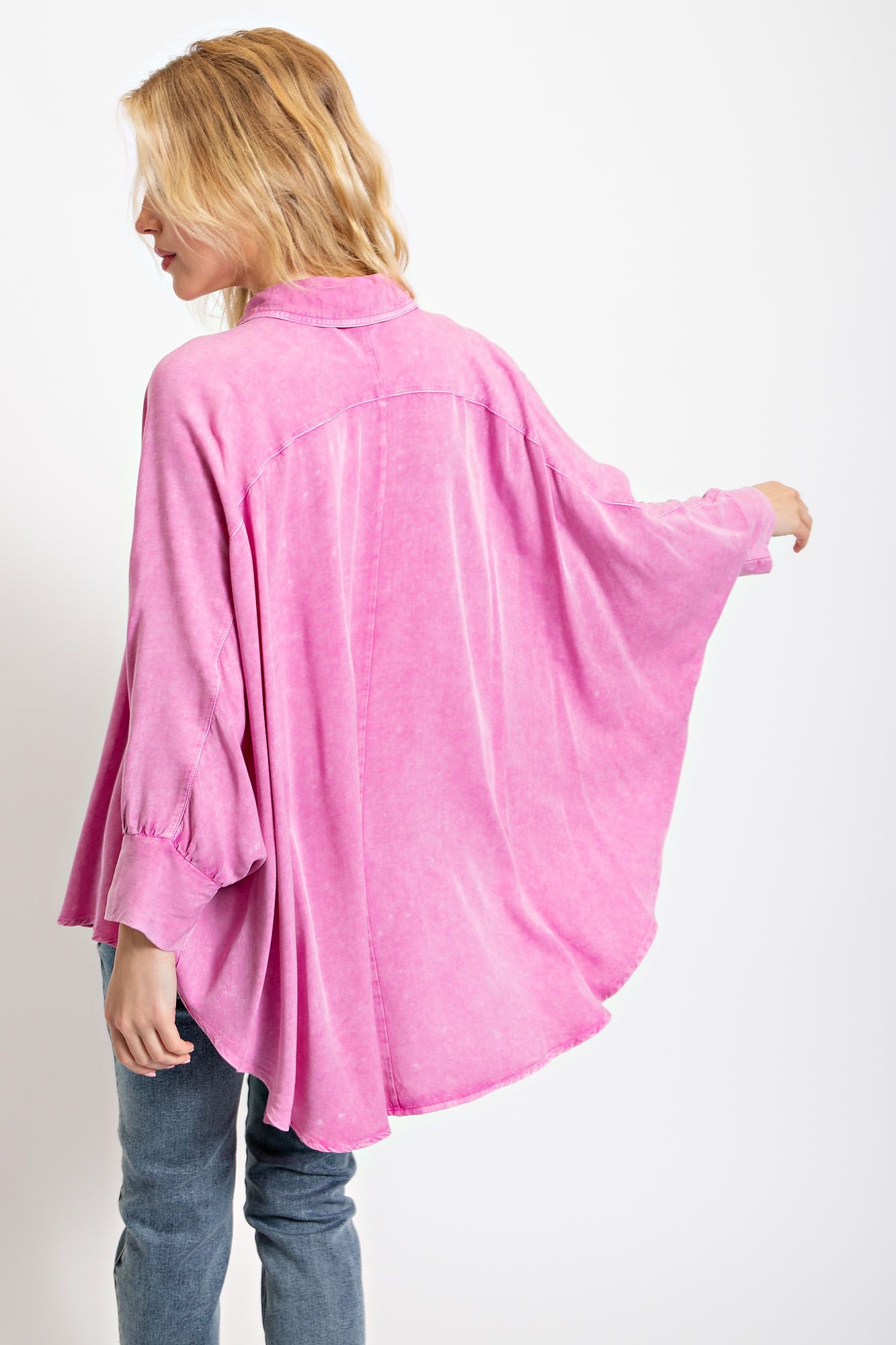 Easel Plus Washed Dolman Sleeve Loose Fit Tops