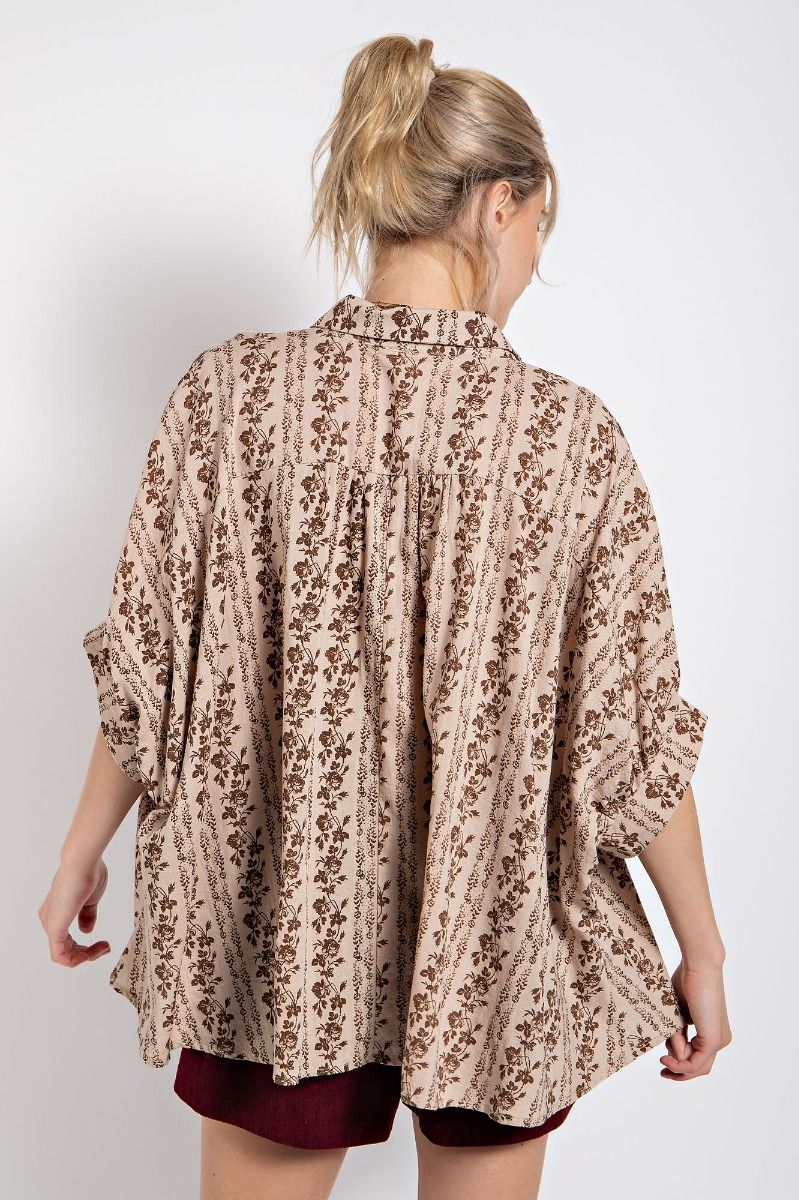 Easel Plus Floral Printed Cotton Gauze Shirt Tops