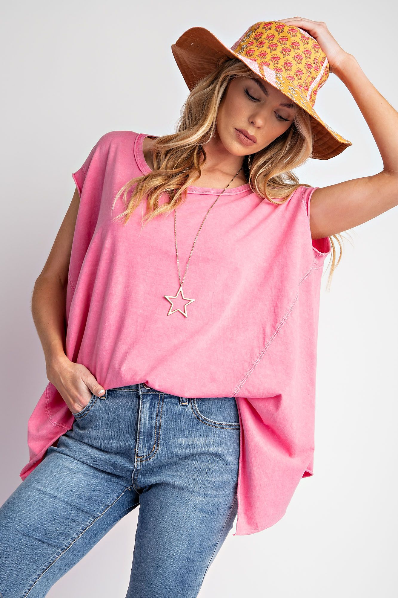 Easel Plus Mineral Washed Cotton Jersey Oversized Fit Tops