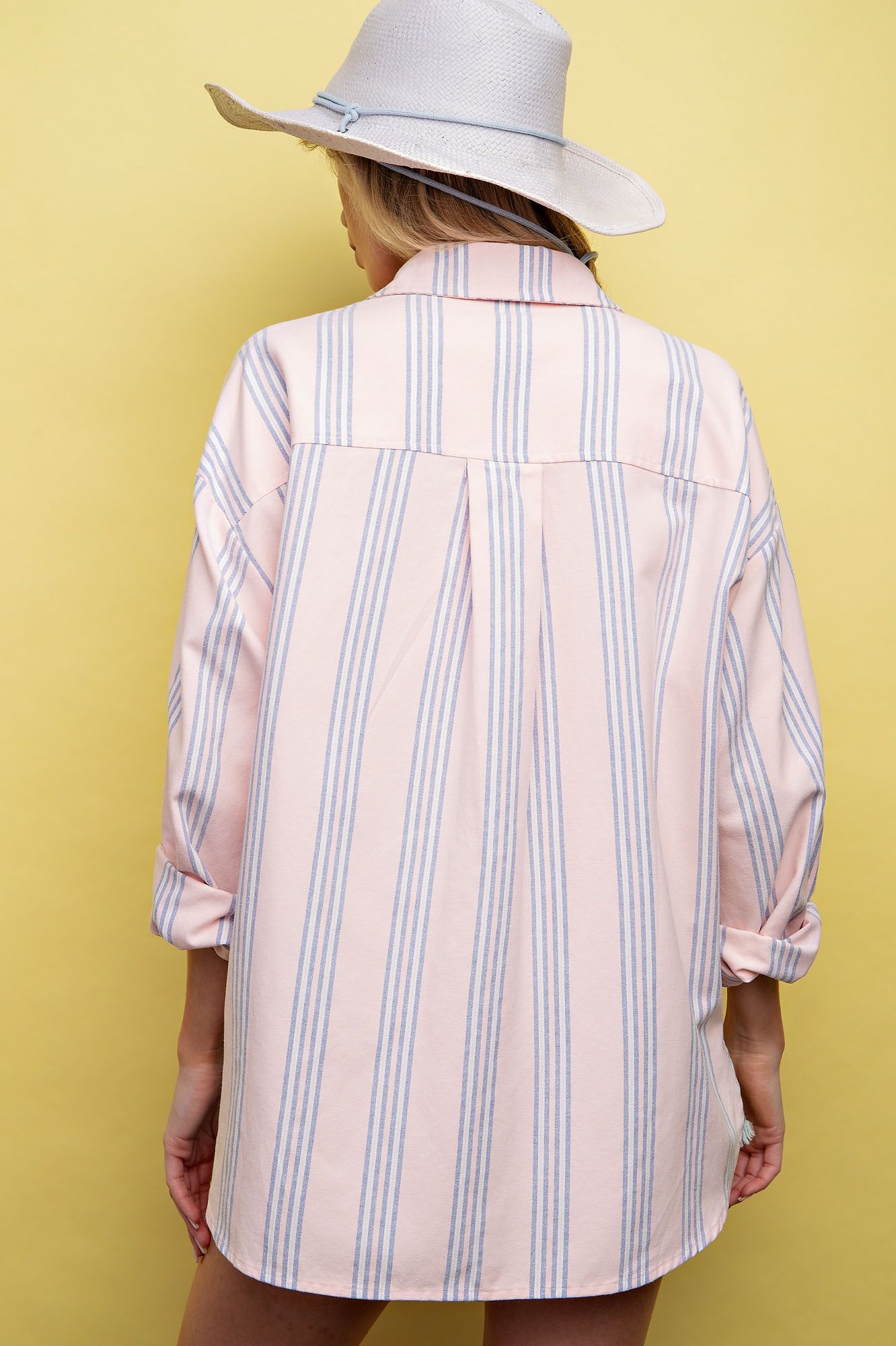 Easel Plus Stripe Button Down Shirt Relaxed Tops