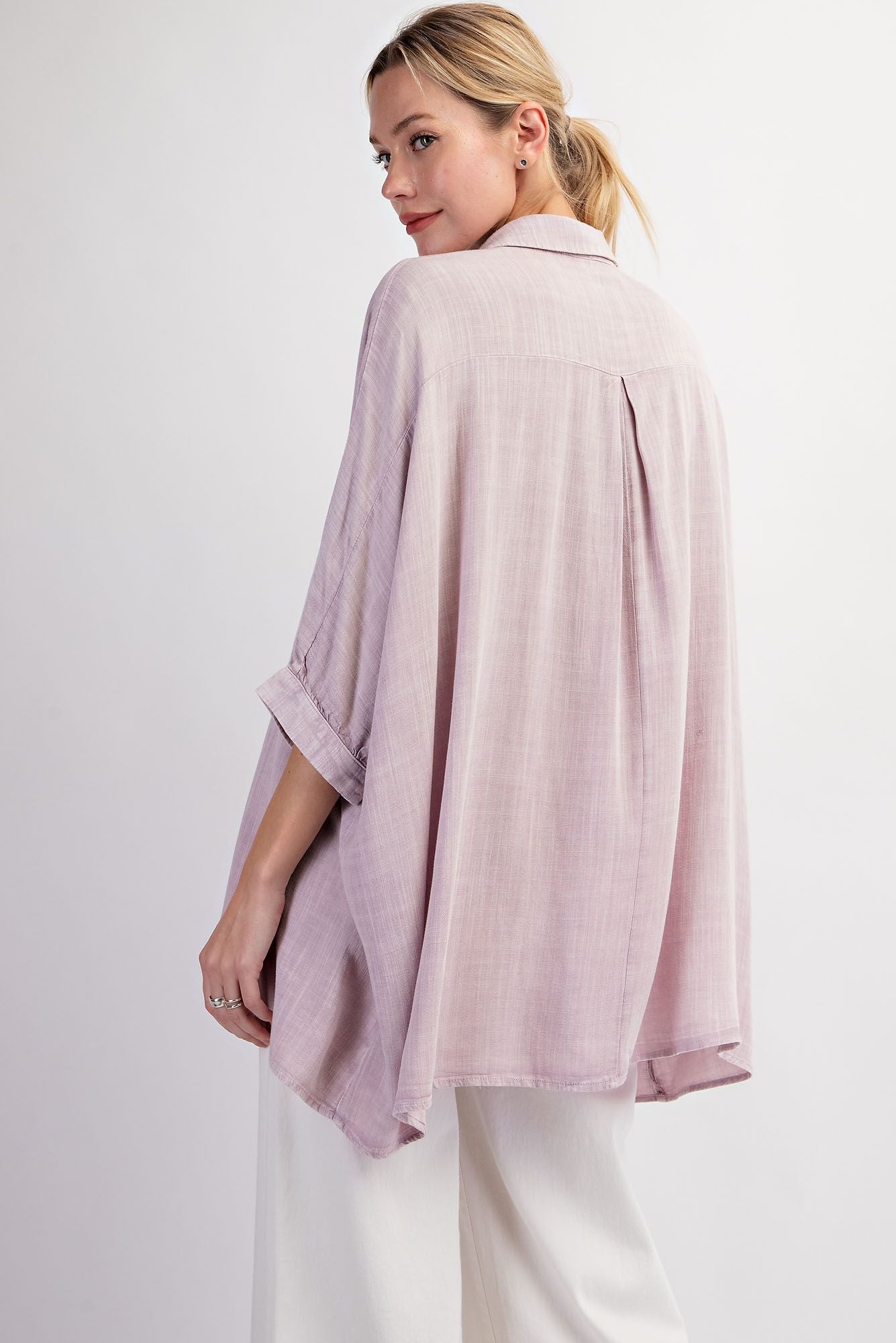 Easel Plus Linen Mineral Washed Dolman Sleeve Shirt Tops