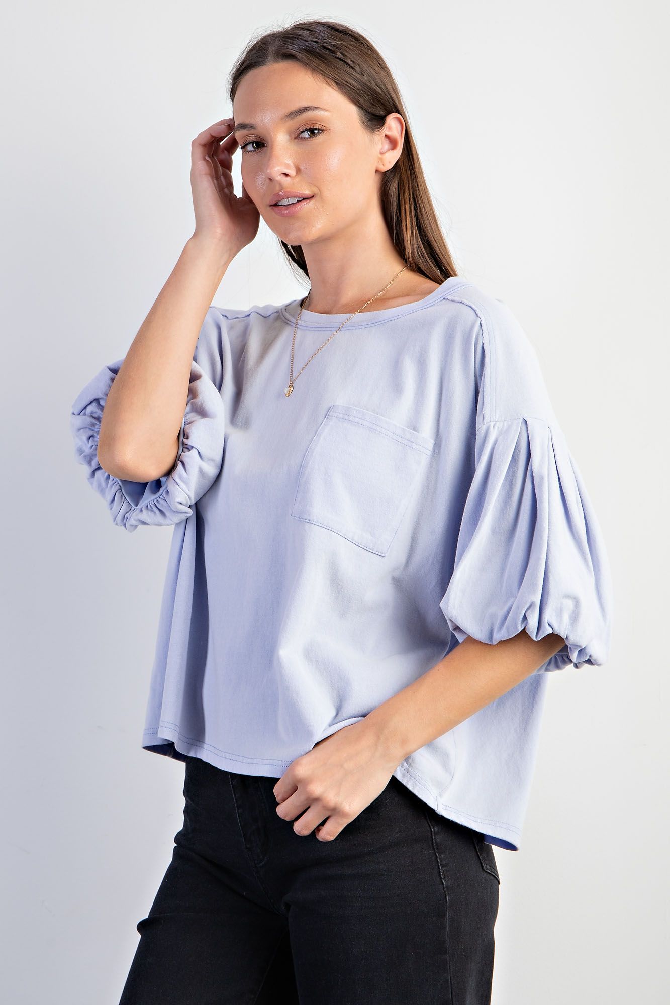 Easel Plus Cotton Jersey Knit Back Raw Seam Tops