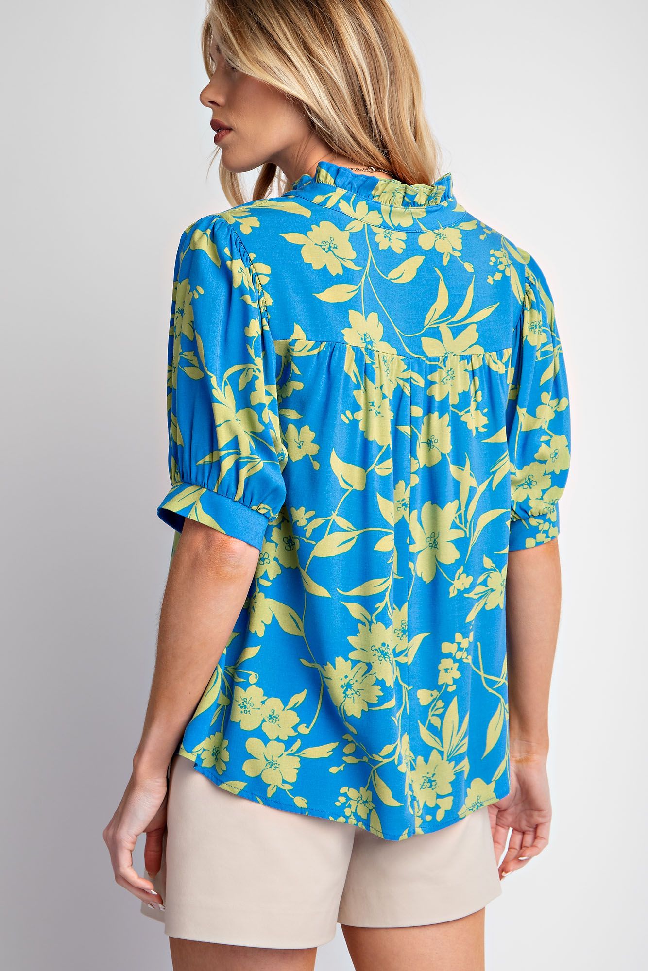 Easel Plus Tropical Print Rayon Challis Woven Tops