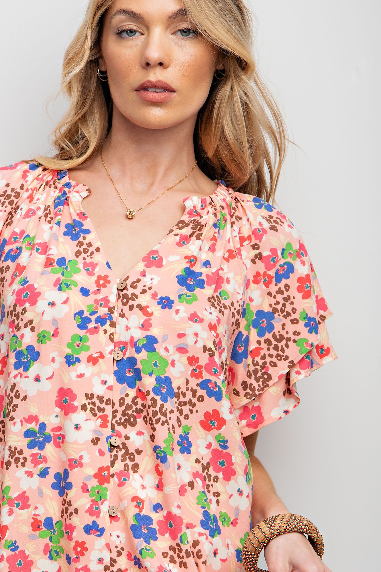 Easel Plus Floral Print Challis Woven Tops
