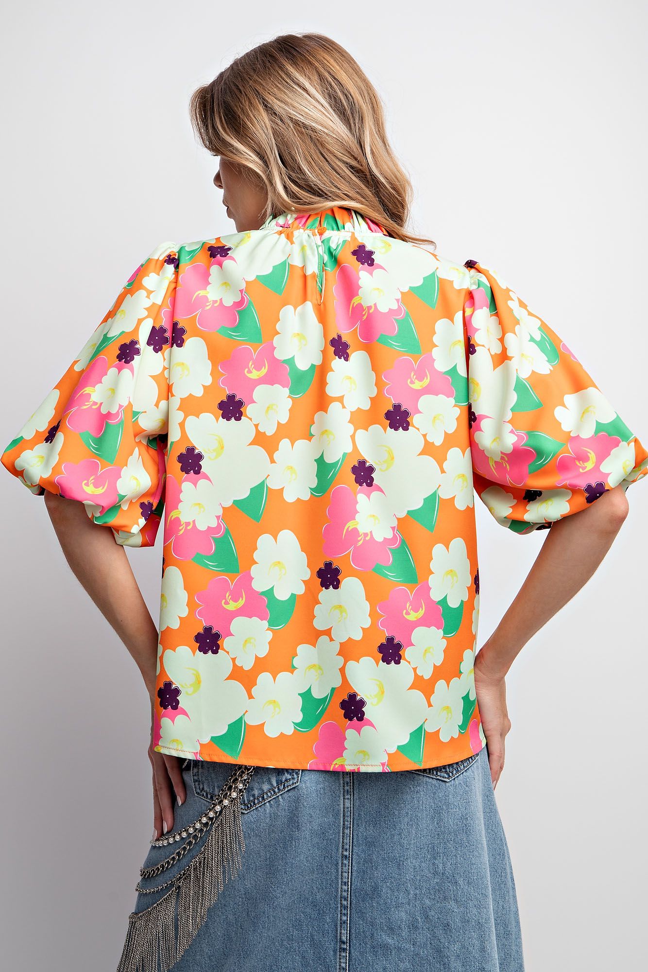 Easel Plus Floral Print Wool Peach Woven Tops