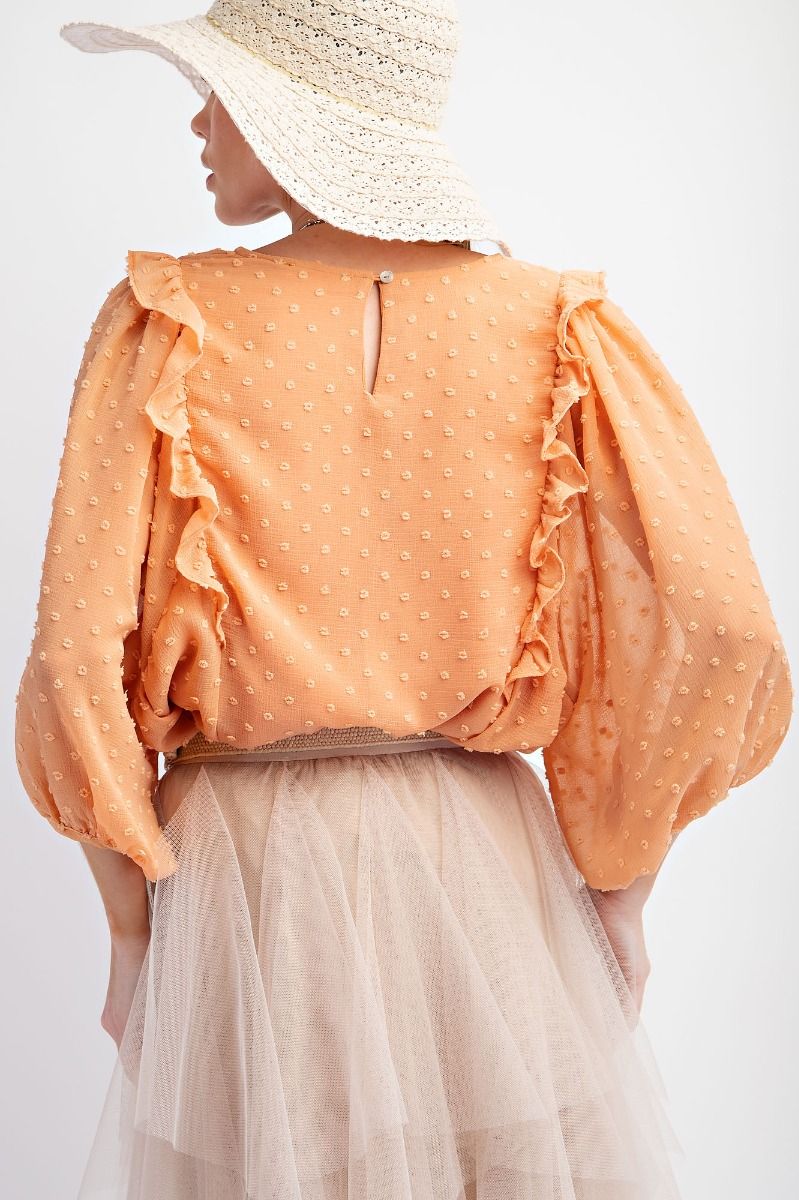 Easel Plus Pom Pom Chiffon Blouse Tops