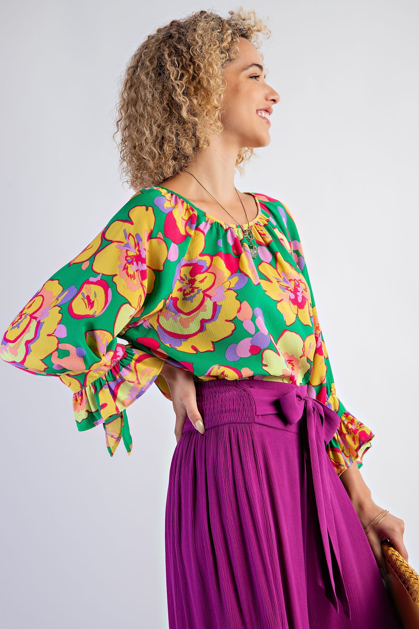 Easel Plus Floral Printed Mirabelle Satin Blouse Tops