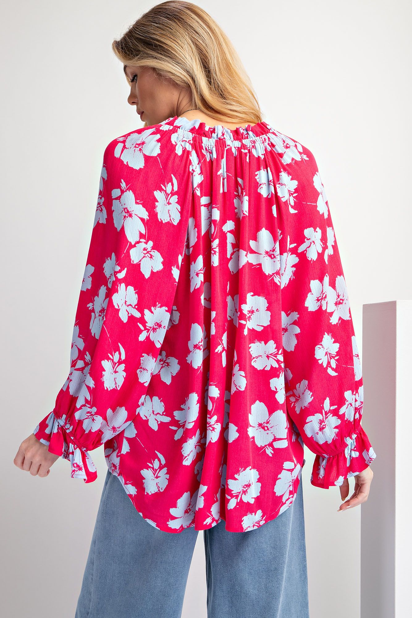 Easel Plus Flowy Three Four Sleeves Printed Rayon Gauze Tops