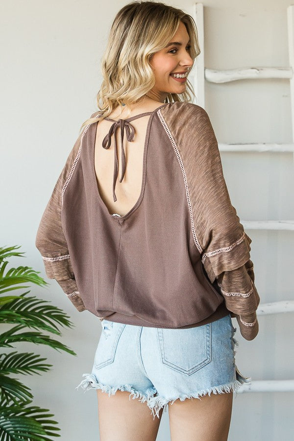 Oli & Hali Washed Tucked Sleeve Raglan Knit Top