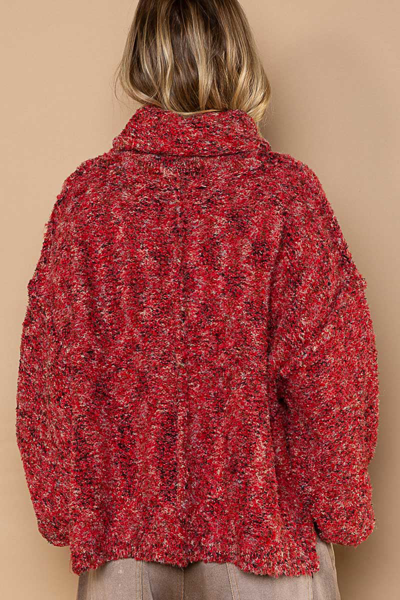 POL Red Oversize Turtle Neck Multi Color Pullover Sweater - Roulhac Fashion Boutique