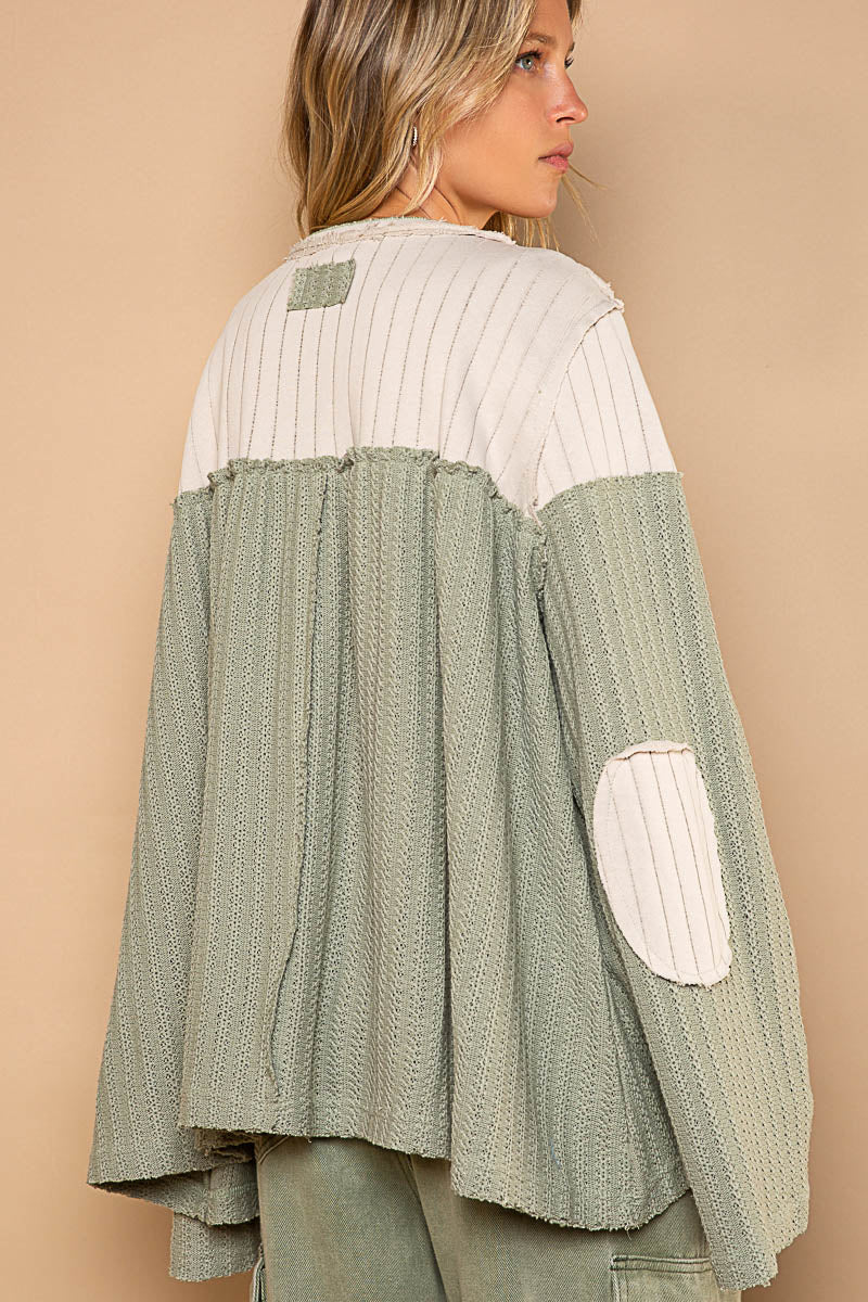 POL Sage Multi Long Sleeve Oversized Henley Sweater - Roulhac Fashion Boutique