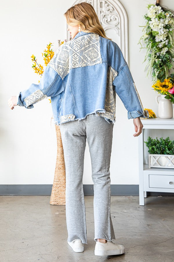 Oli & Hali Crochet Denim Relaxed Fit Jacket Top