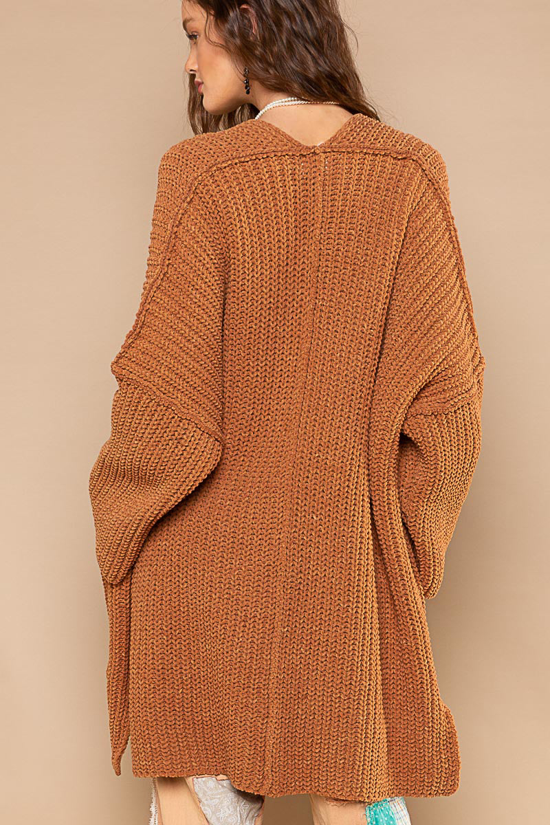 POL Black Dropped Shoulders Pockets Relaxed Fit Out Seam Cardigan Sweater - Roulhac Fashion Boutique