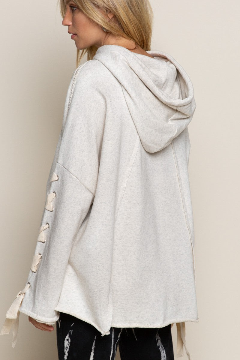POL Oversize Cross Tie Detail Hooded Sweater Top