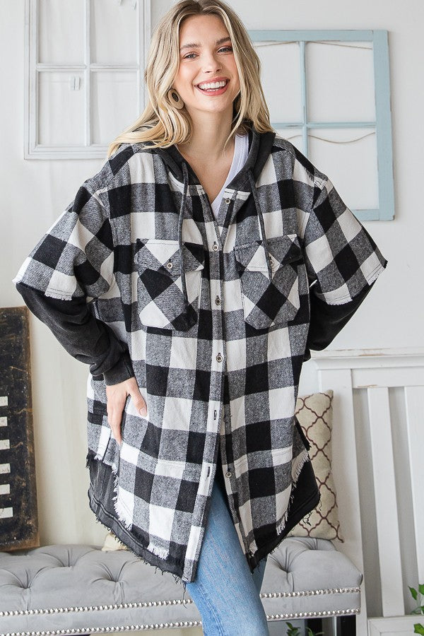 Oli & Hali Gingham Print Layered Look Knit Hoodie Jacket