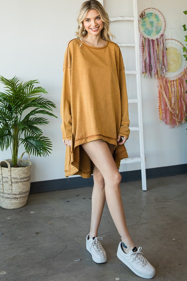 Oli & Hali Mineral Washed Oversized Tunic Pullover Top