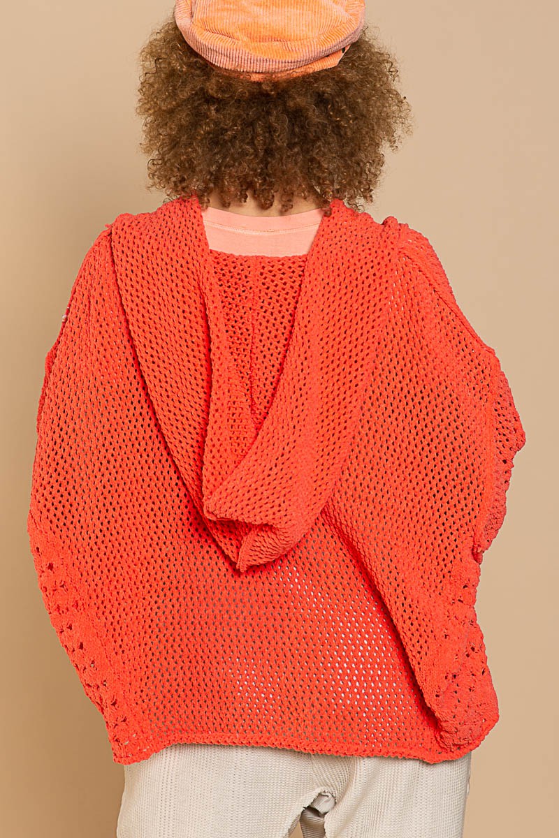 POL Hooded Zipper Pockets Chenille Relaxed Fit Sweater Jacket