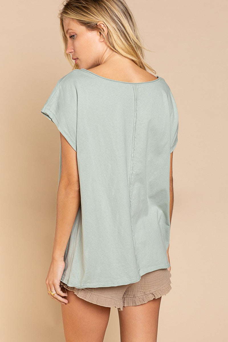 POL Short Sleeve Studded Peace Emblem Tee Top