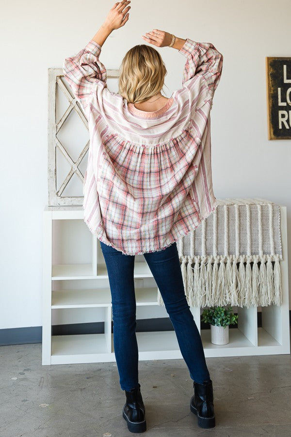 Oli & Hali Mineral Washed Fabric Mixed Henrey Top