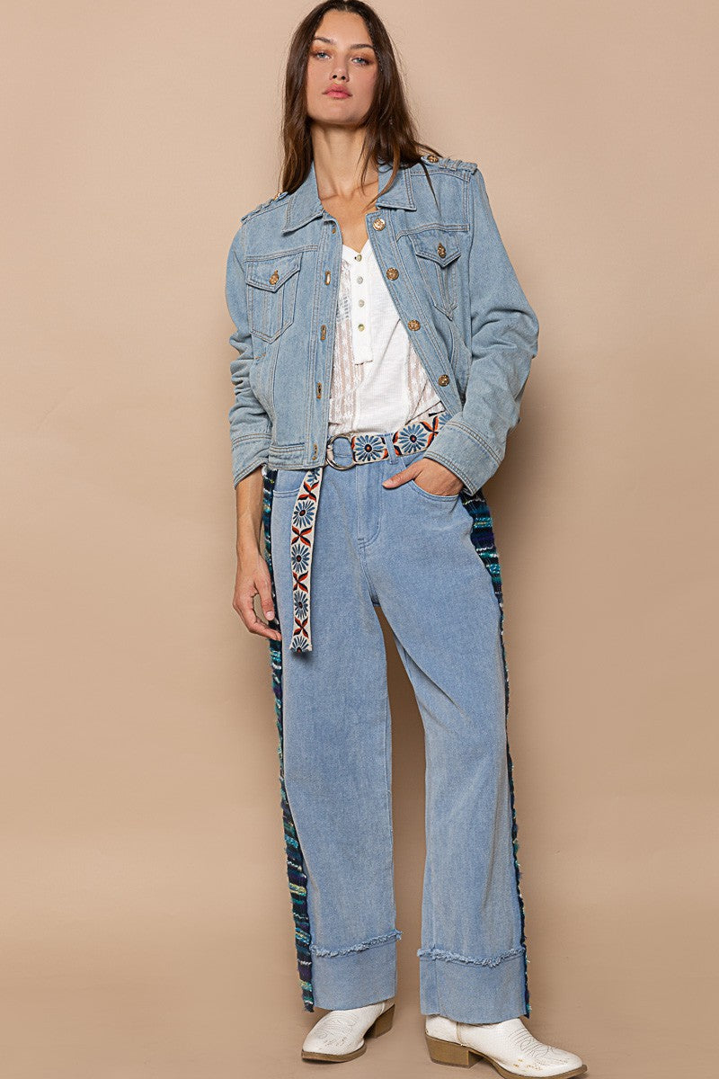 POL Shoulder Strap Metal Buttons Oversized Fit Denim Jacket