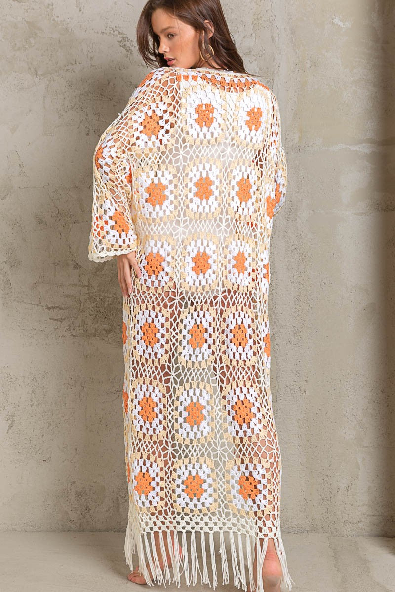 POL Crochet Sweater Long Cardigan Maxi Top