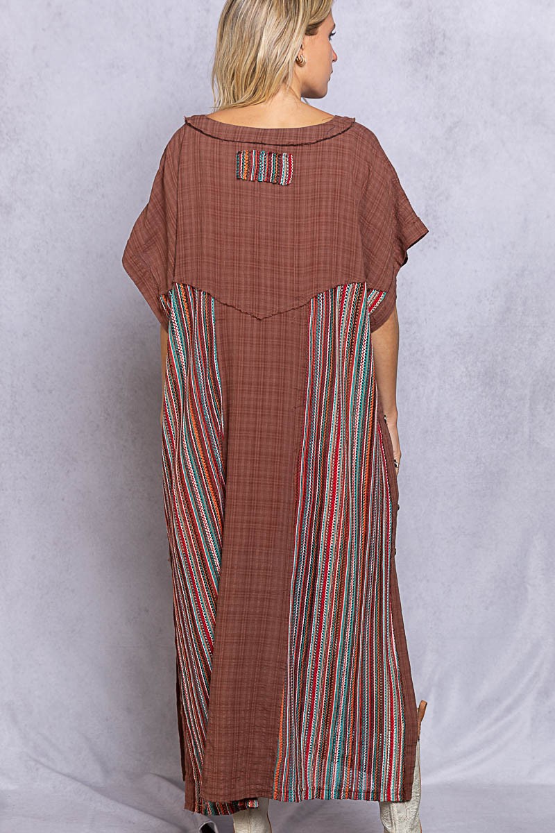 POL Multi Color Open Front Button Slit Panel Tunic Top