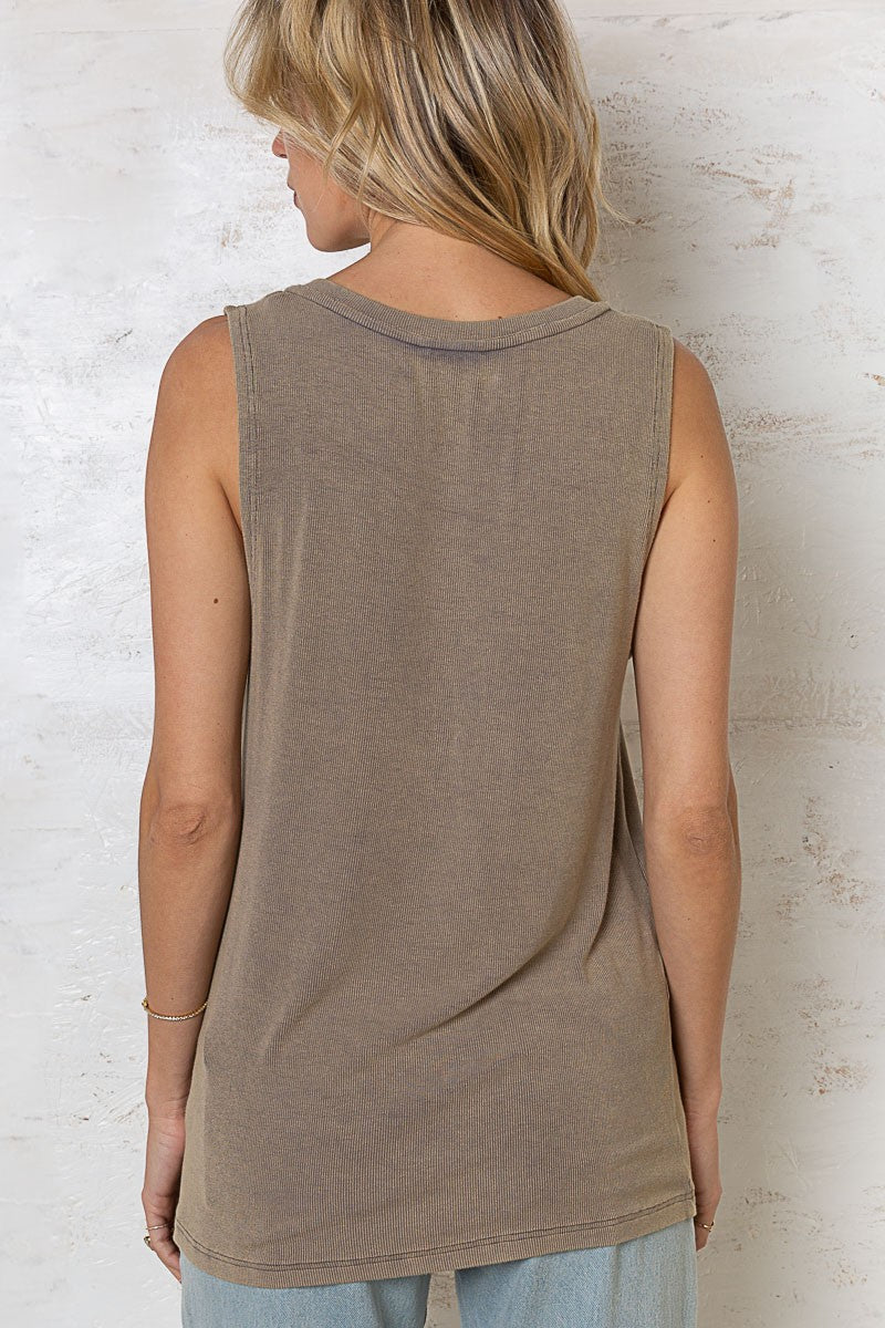POL Sleeveless V Neck Button Closure Casual Knit Top