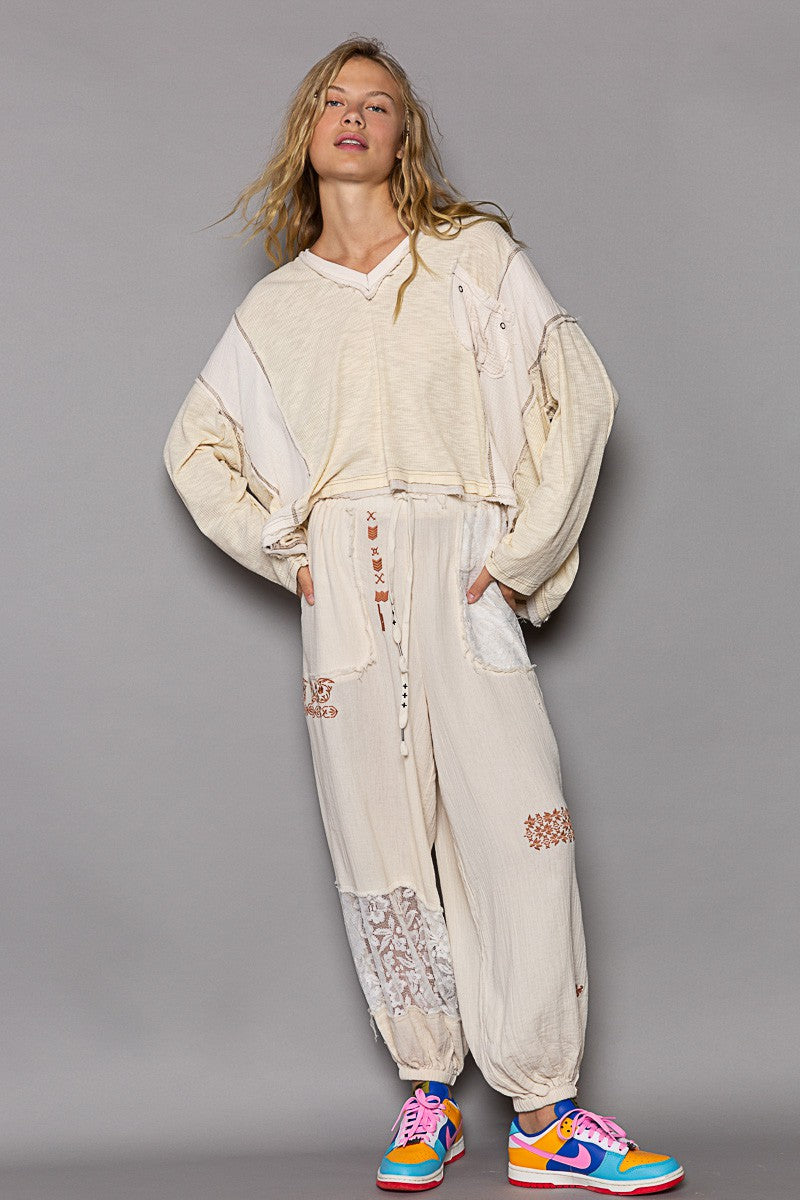 POL Oversized V Neck Ribbed Long Sleeve Top