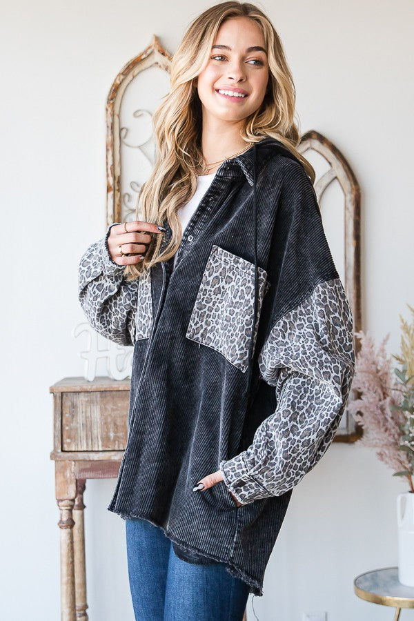 Oli & Hali Mineral Washed Leopard Print Jacket