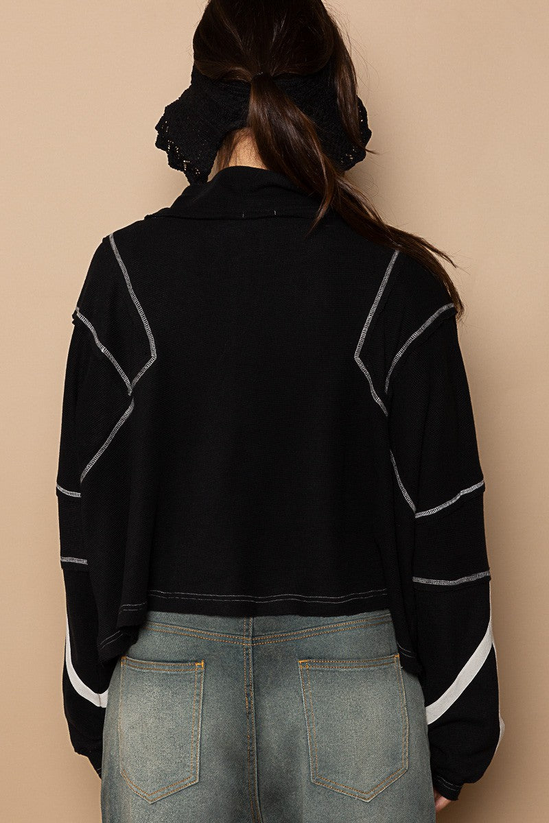 POL High Neck Zipper Front Long Sleeve Crop Top