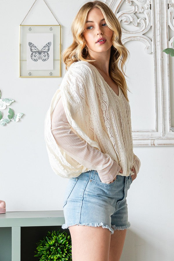 Oli & Hali Mineral Wash Lace Mesh Relaxed Fit Top